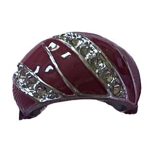 NWOT dark red enamel rhinestone silver tone ring US size 8